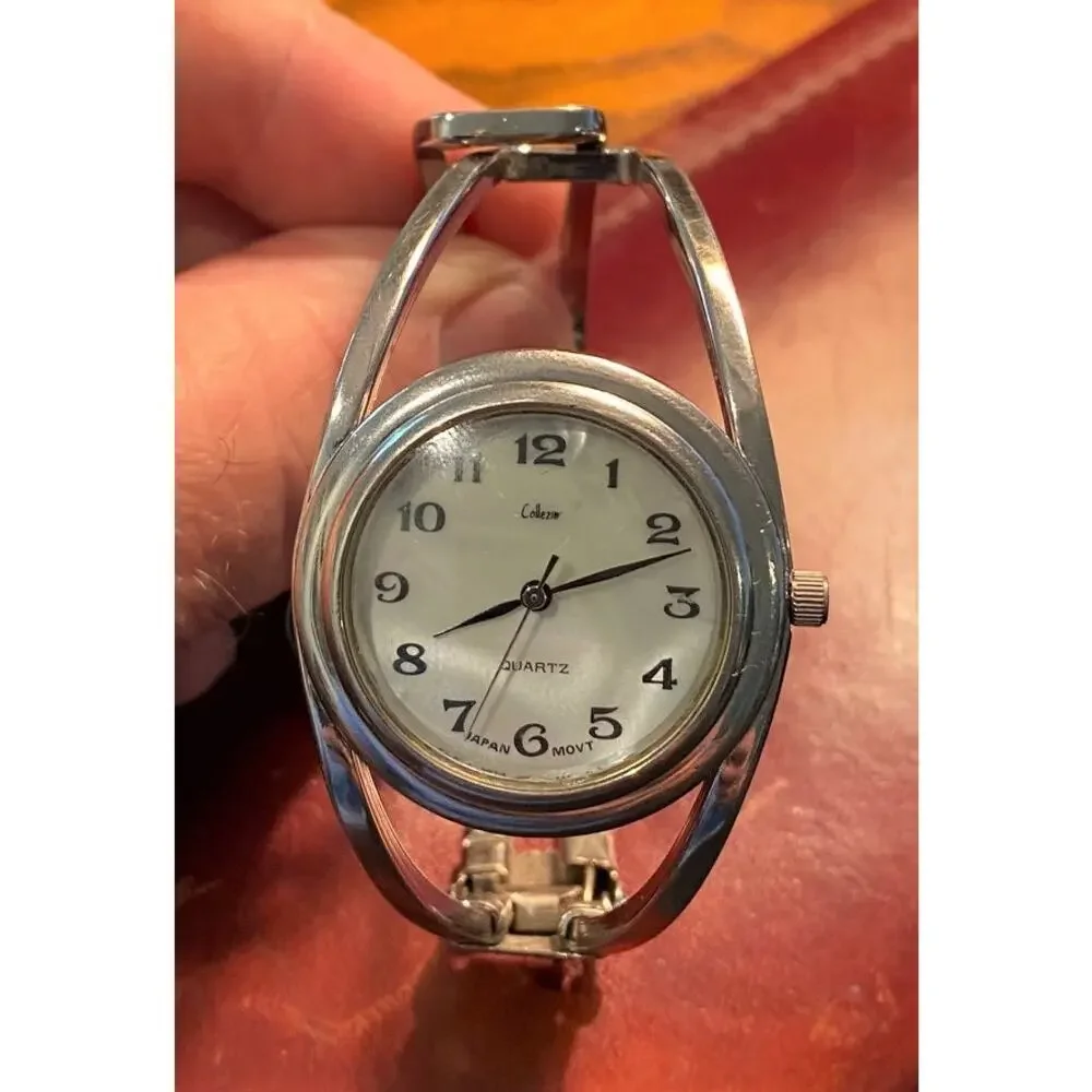 Women's 32mm Silver Tone Collezio Watch, MOP Face, Bangle Style